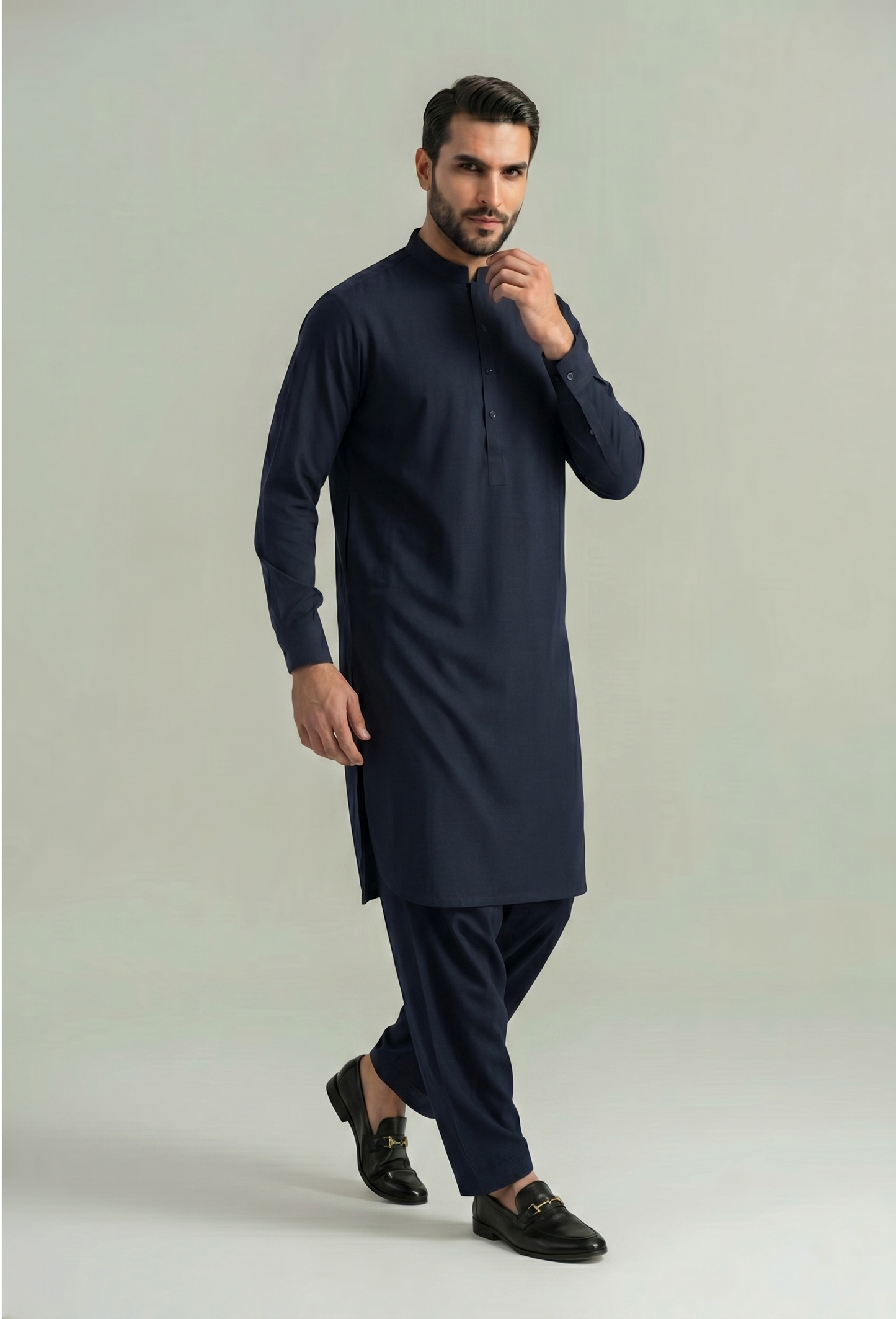 Muskan- Navy Kameez Shalwar Band Collar
