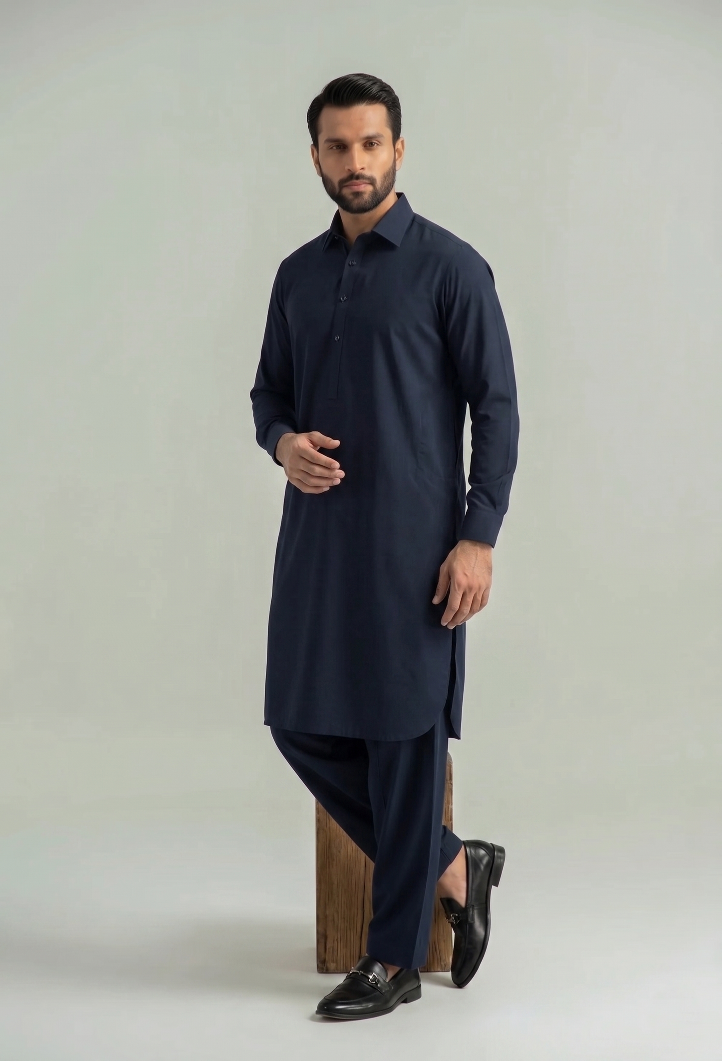 Muskan- Navy Kameez Shalwar Shirt Collar