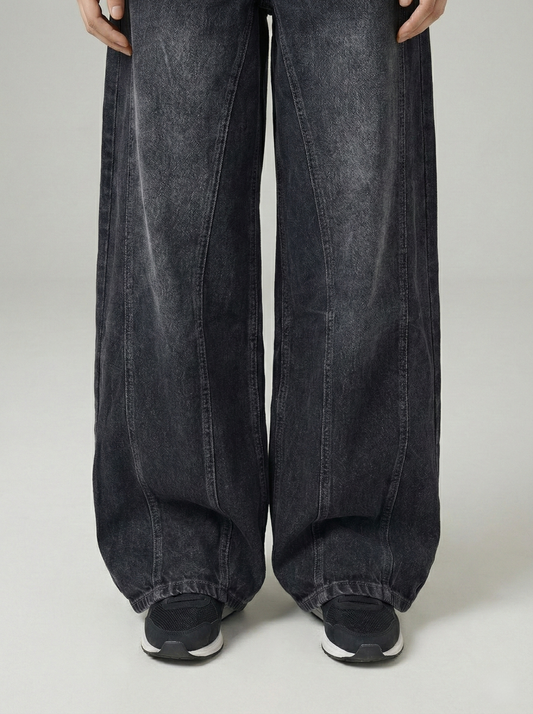 Tinted charcoal washed wide-leg jeans