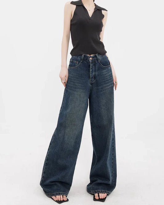 lndigo green high waisted wide leg jeans