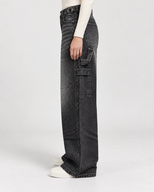 Charcoal Faded Black Mid-rise Carpenter Jeans.