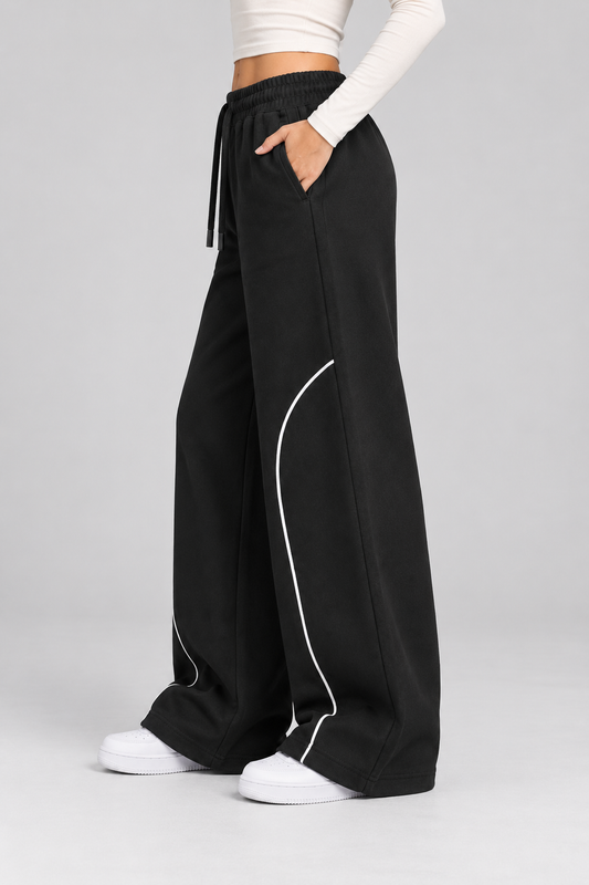 Drawstring black wide leg pants
