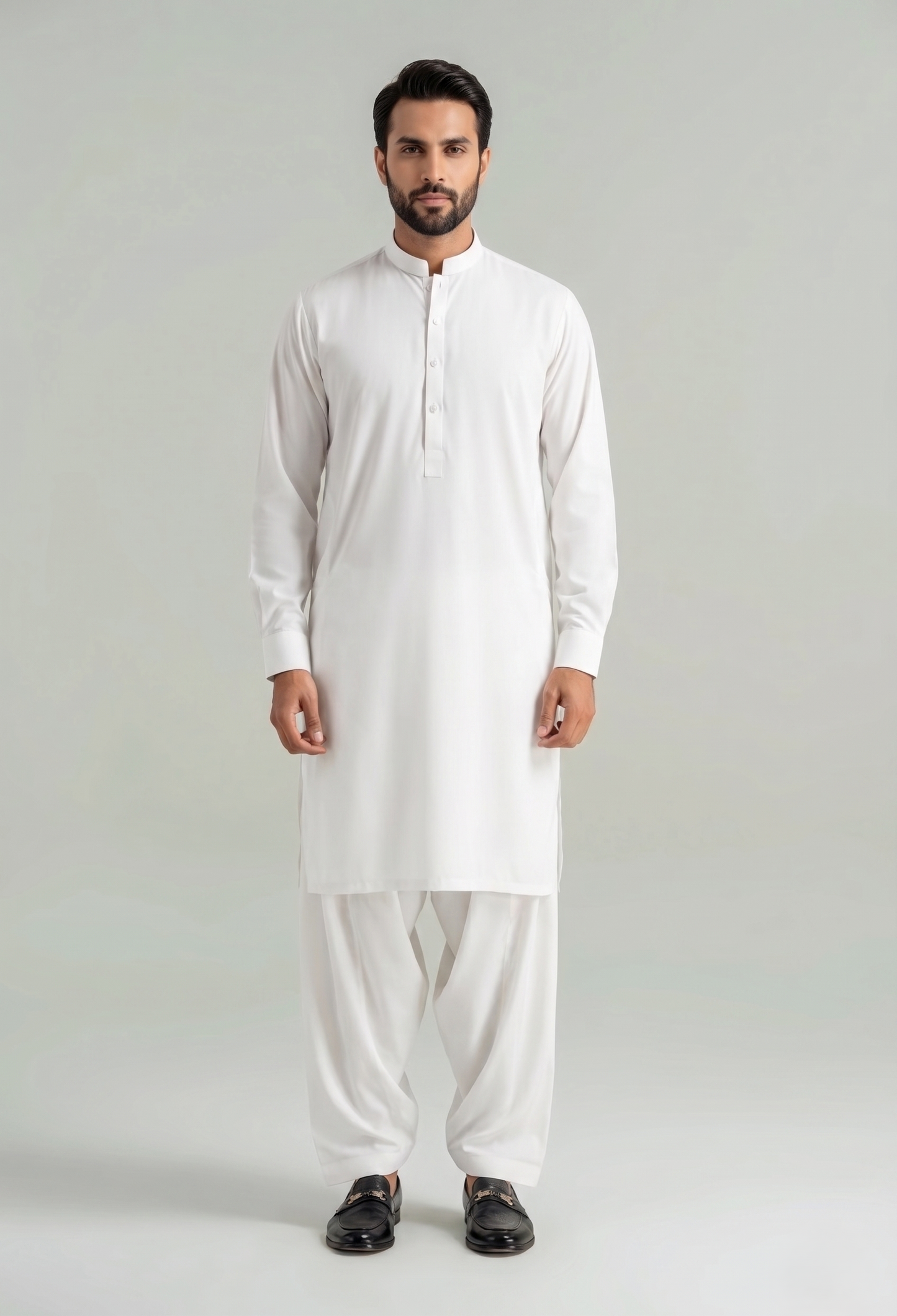Safari - White Kameez Shalwar Band Collar