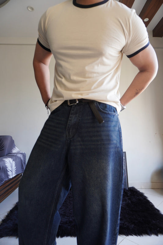 Retro Slate Blue Washed Wide Leg Jeans (Unisex)