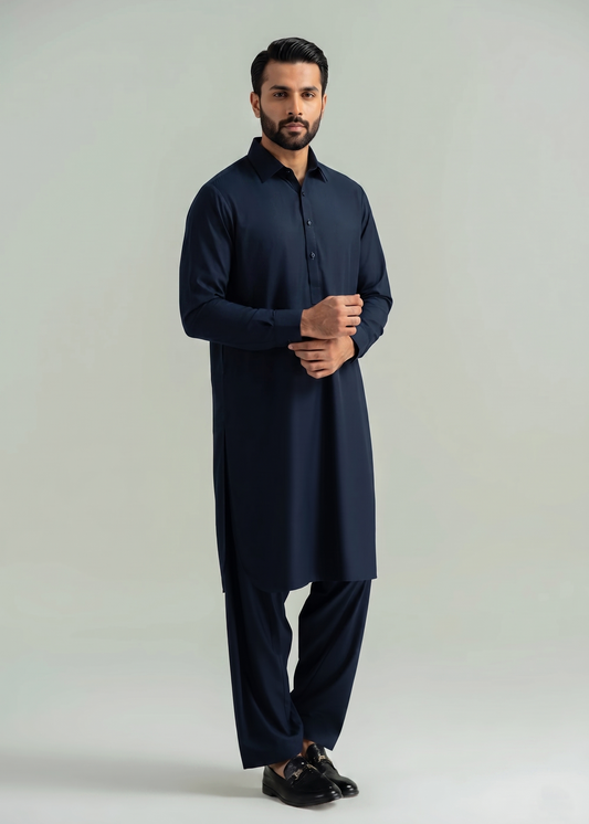 Muskan- Navy Kameez Shalwar Shirt Collar