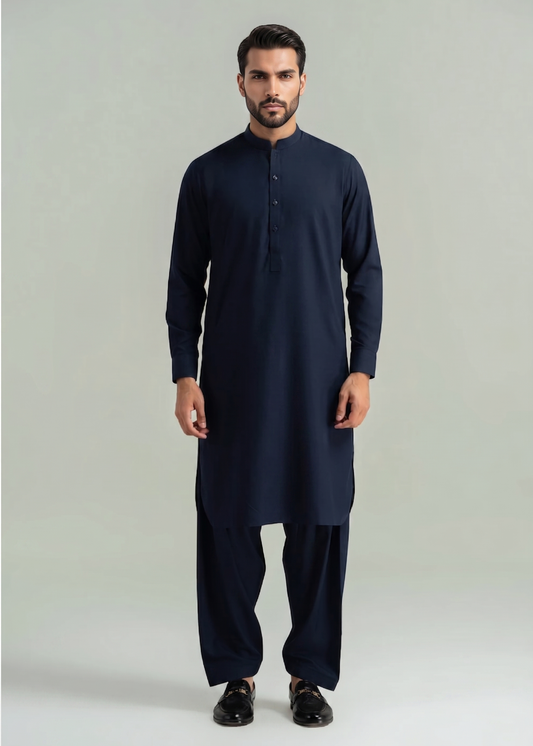 Muskan- Navy Kameez Shalwar Band Collar