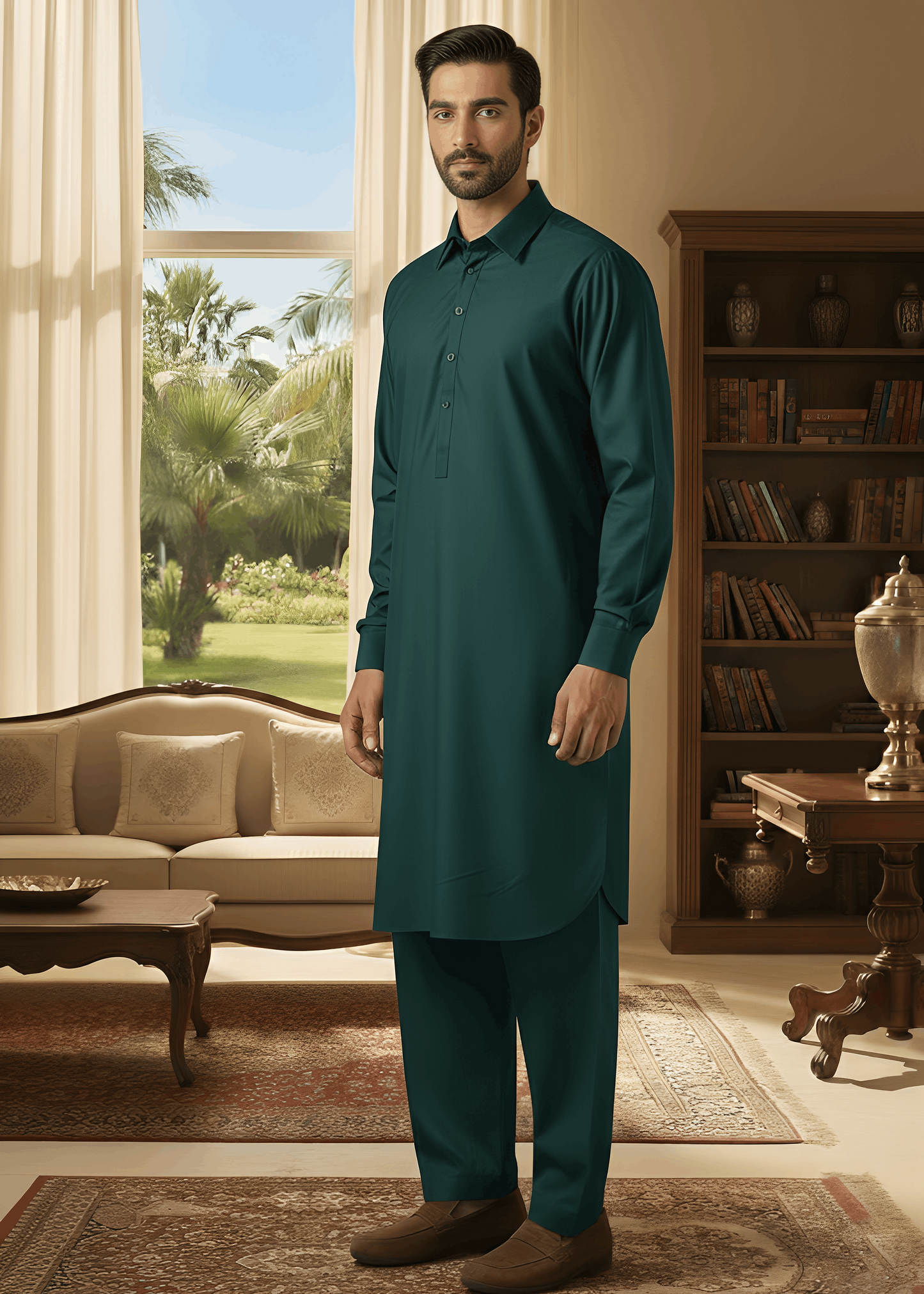 Sunflower-Teal Kameez Shalwar