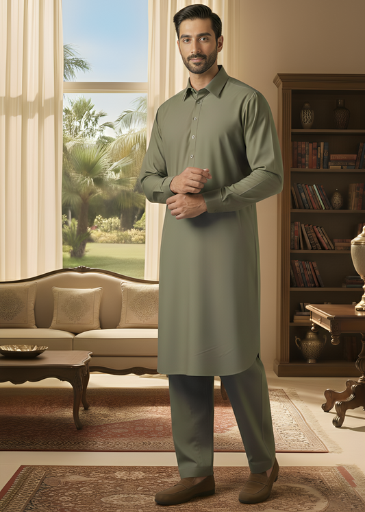 Sunflower-Dark Grey Kameez Shalwar
