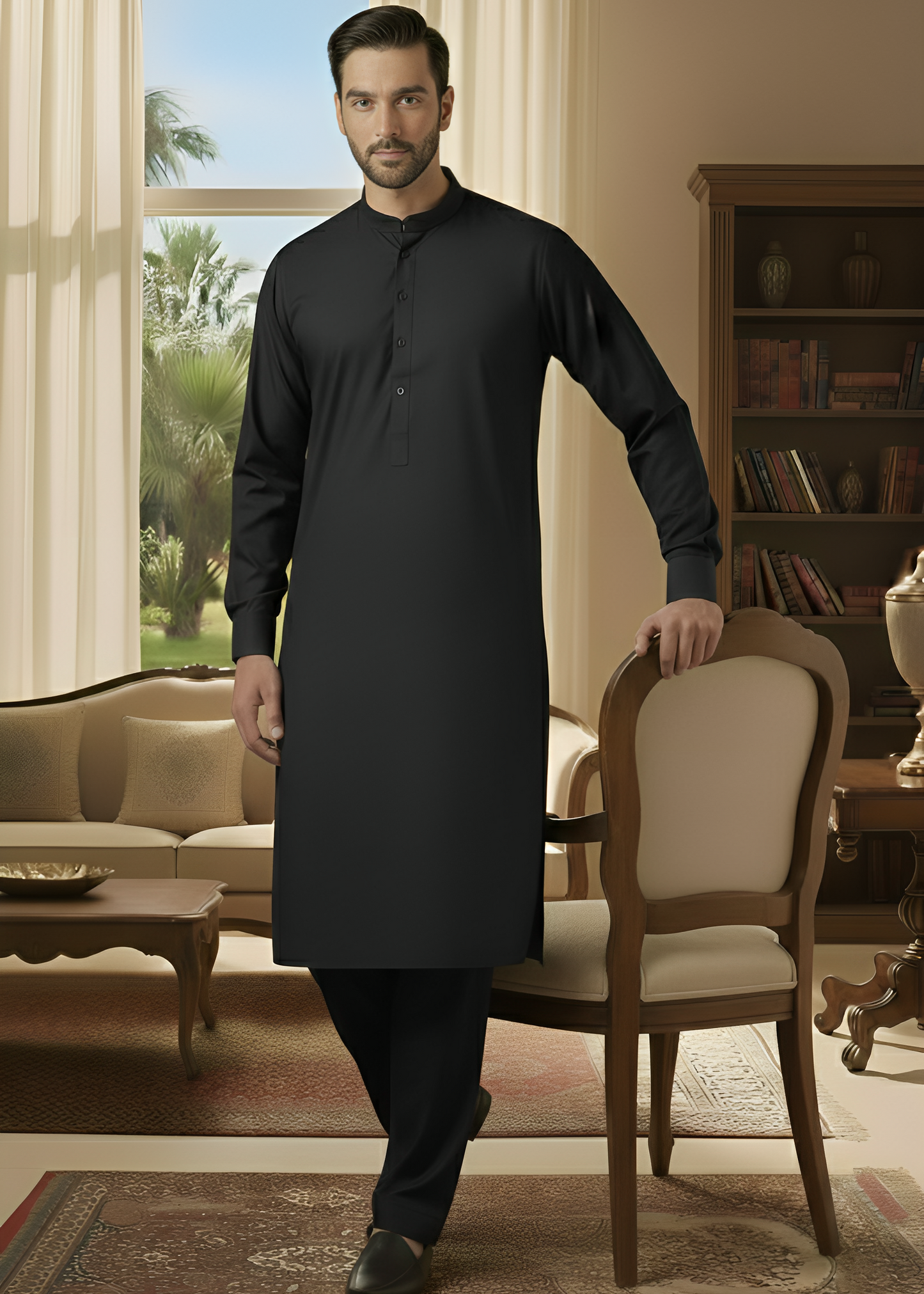 Sunflower- Black Kameez Shalwar