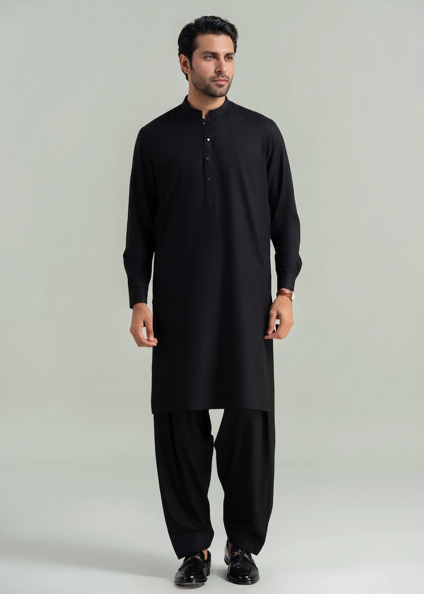 Muskan- Black Kameez Shalwar Band Collar