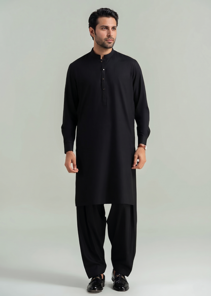 Muskan- Black Kameez Shalwar Band Collar