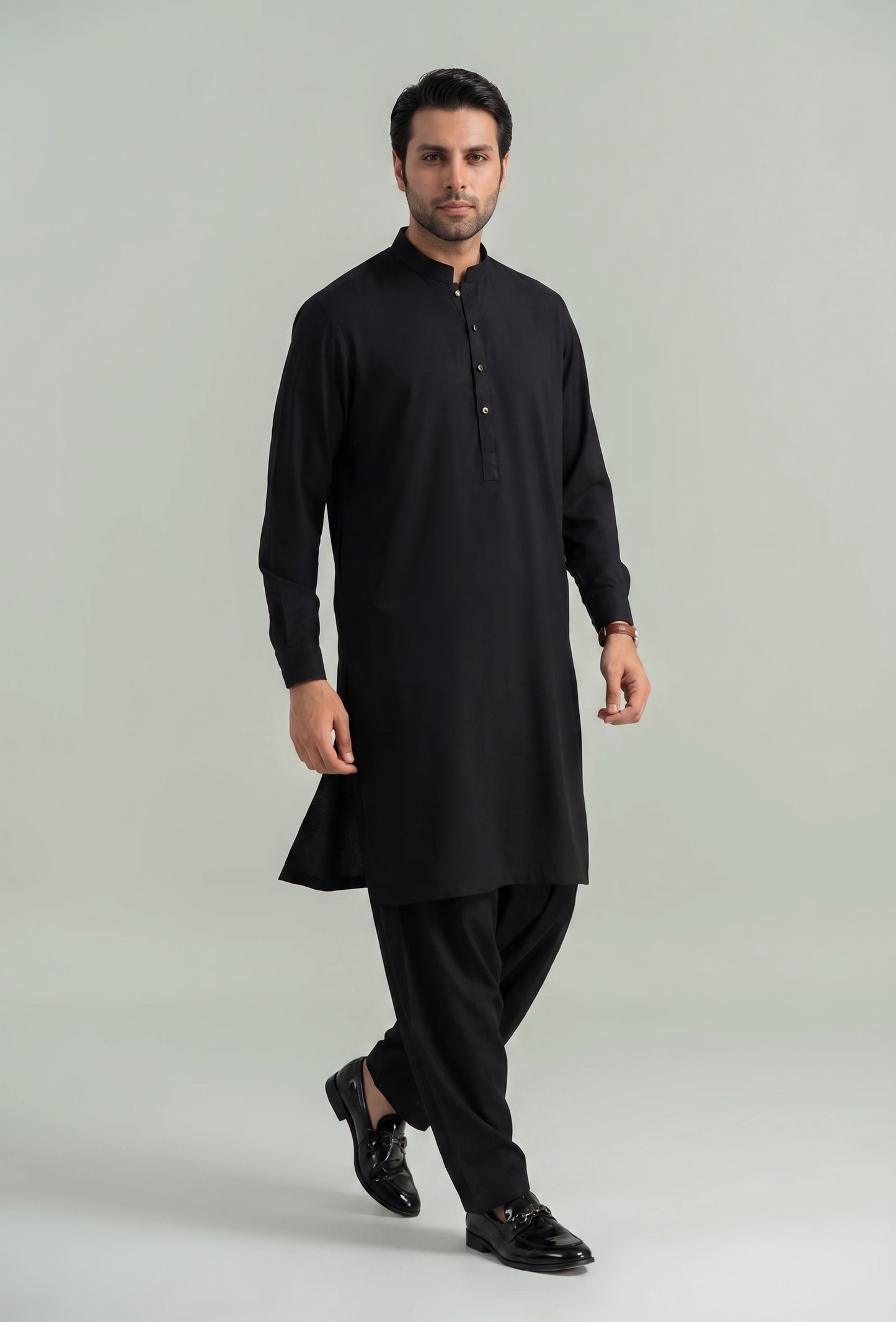 Muskan- Black Kameez Shalwar Band Collar