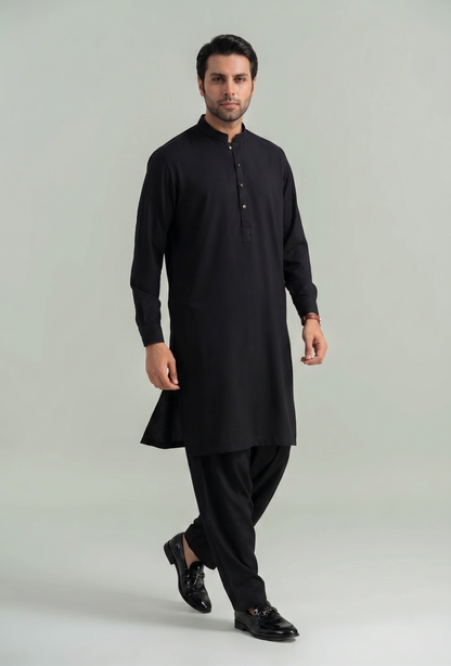 Muskan- Black Kameez Shalwar Band Collar