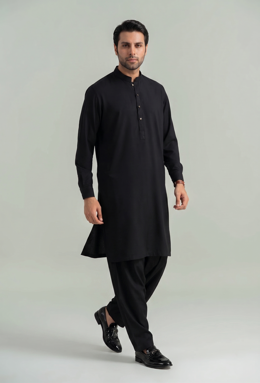 Muskan- Black Kameez Shalwar Band Collar