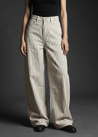 Wellwest High-Waisted Striped wide-leg Pants