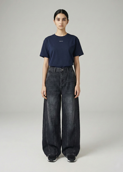 Tinted charcoal washed wide-leg jeans