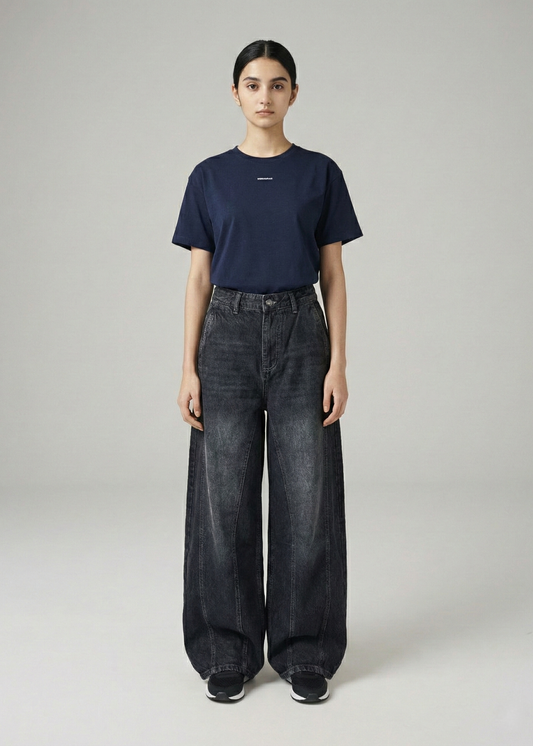 Tinted charcoal washed wide-leg jeans