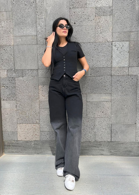 Gradient Black Super Wide leg jeans