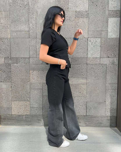 Gradient Black Super Wide leg jeans