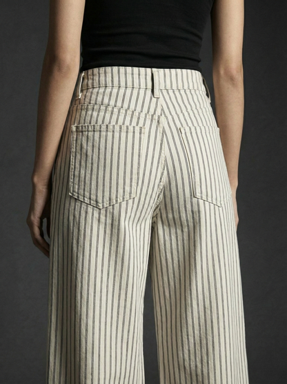 Wellwest High-Waisted Striped wide-leg Pants