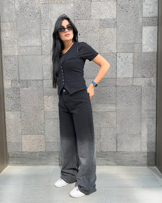 Gradient Black Super Wide leg jeans