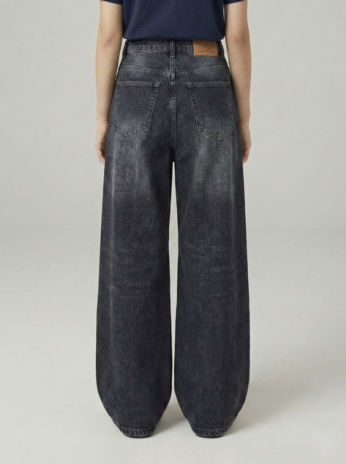 Tinted charcoal washed wide-leg jeans