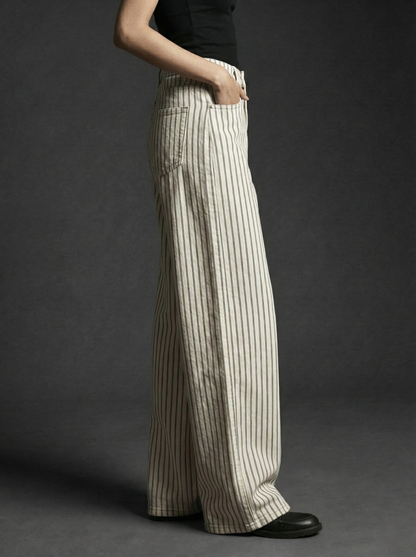 Wellwest High-Waisted Striped wide-leg Pants