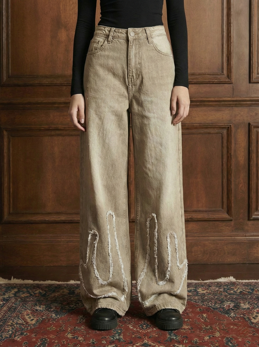 Patch Beige Super Wide leg jeans