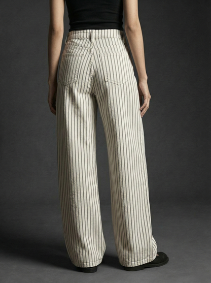 Wellwest High-Waisted Striped wide-leg Pants