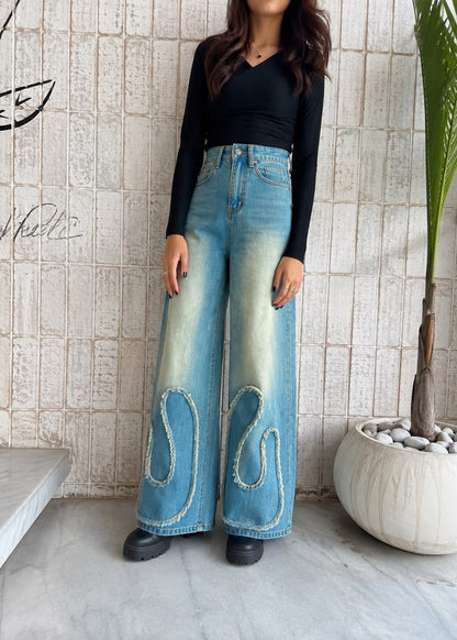 Patch blue Super Wide leg jeans