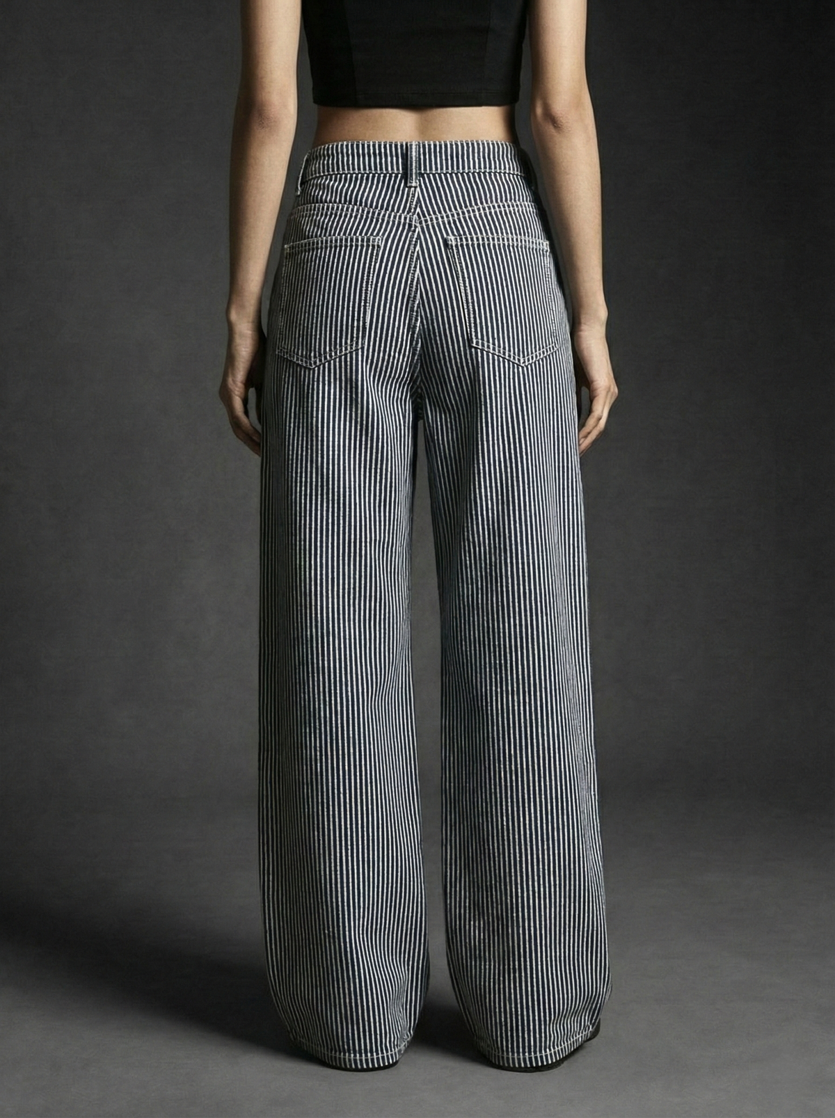 Wellwest High-Waisted blue Striped wide-leg Pants