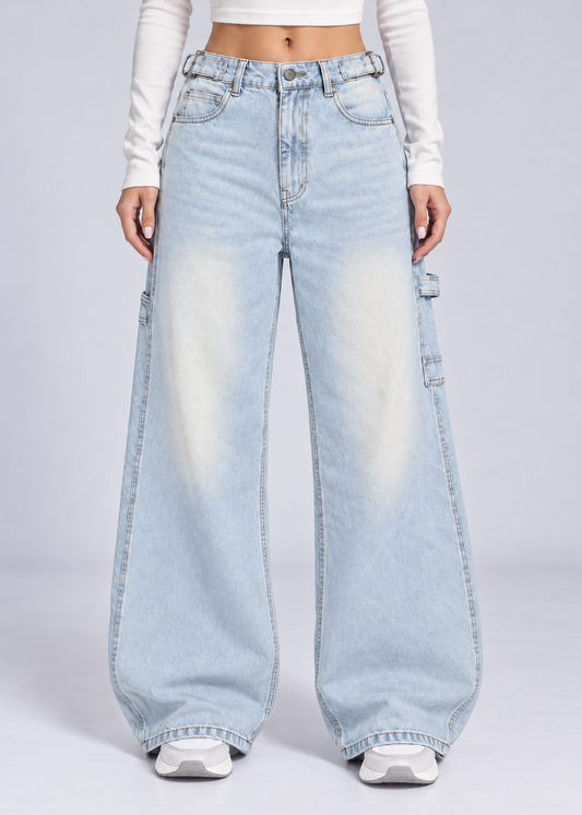 Sky Blue Mid-rise Carpenter Jeans.