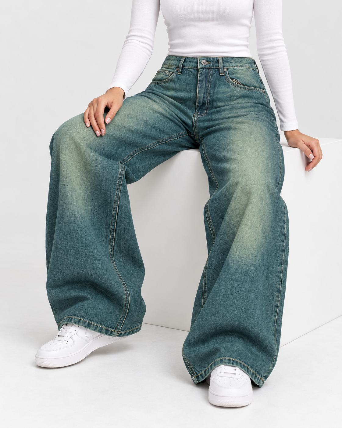 Spearmint Fade Baggy Fit Jeans (Unisex)