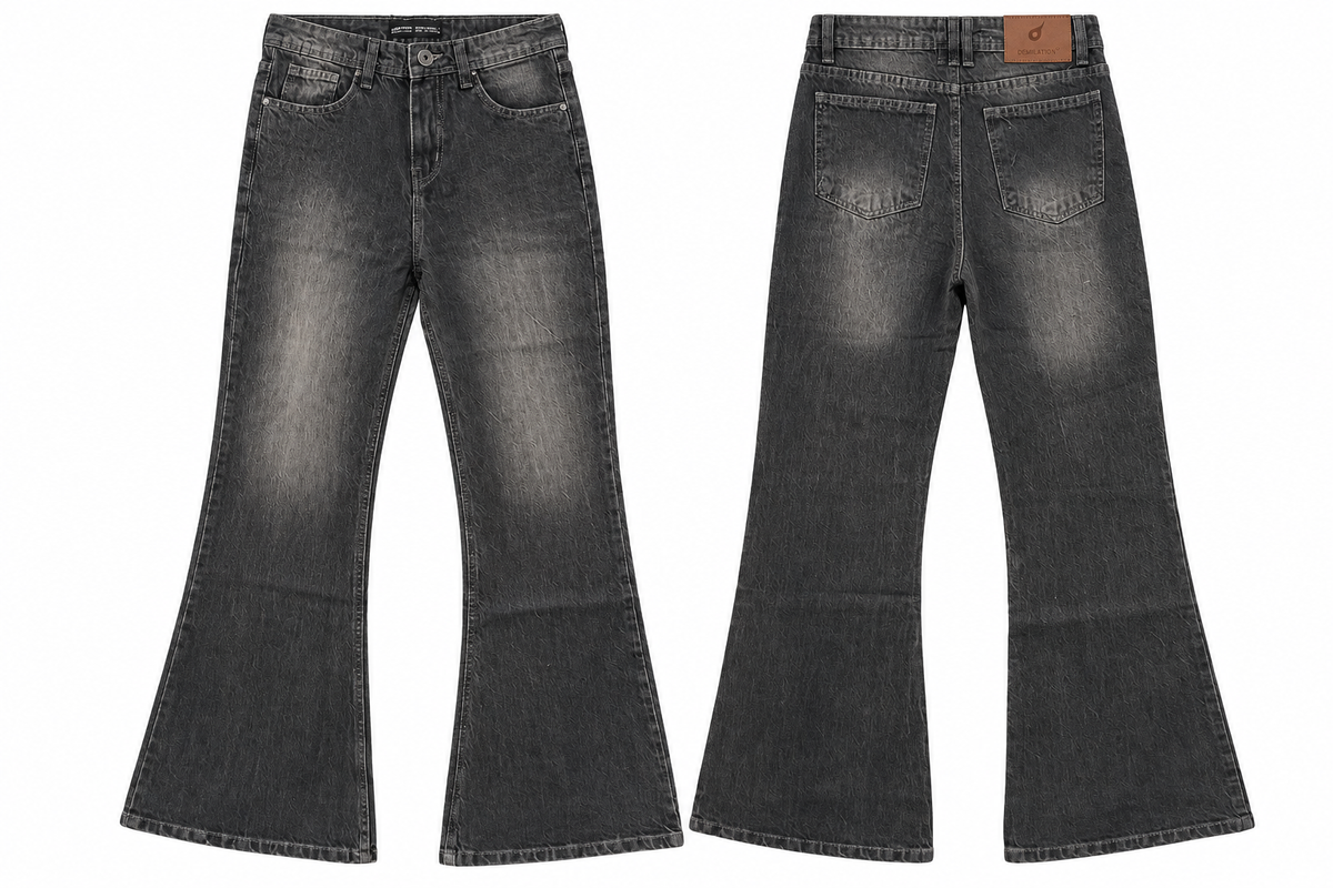 Faded Black Mid-rise Flare Jeans