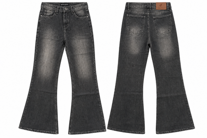 Faded Black Mid-rise Flare Jeans