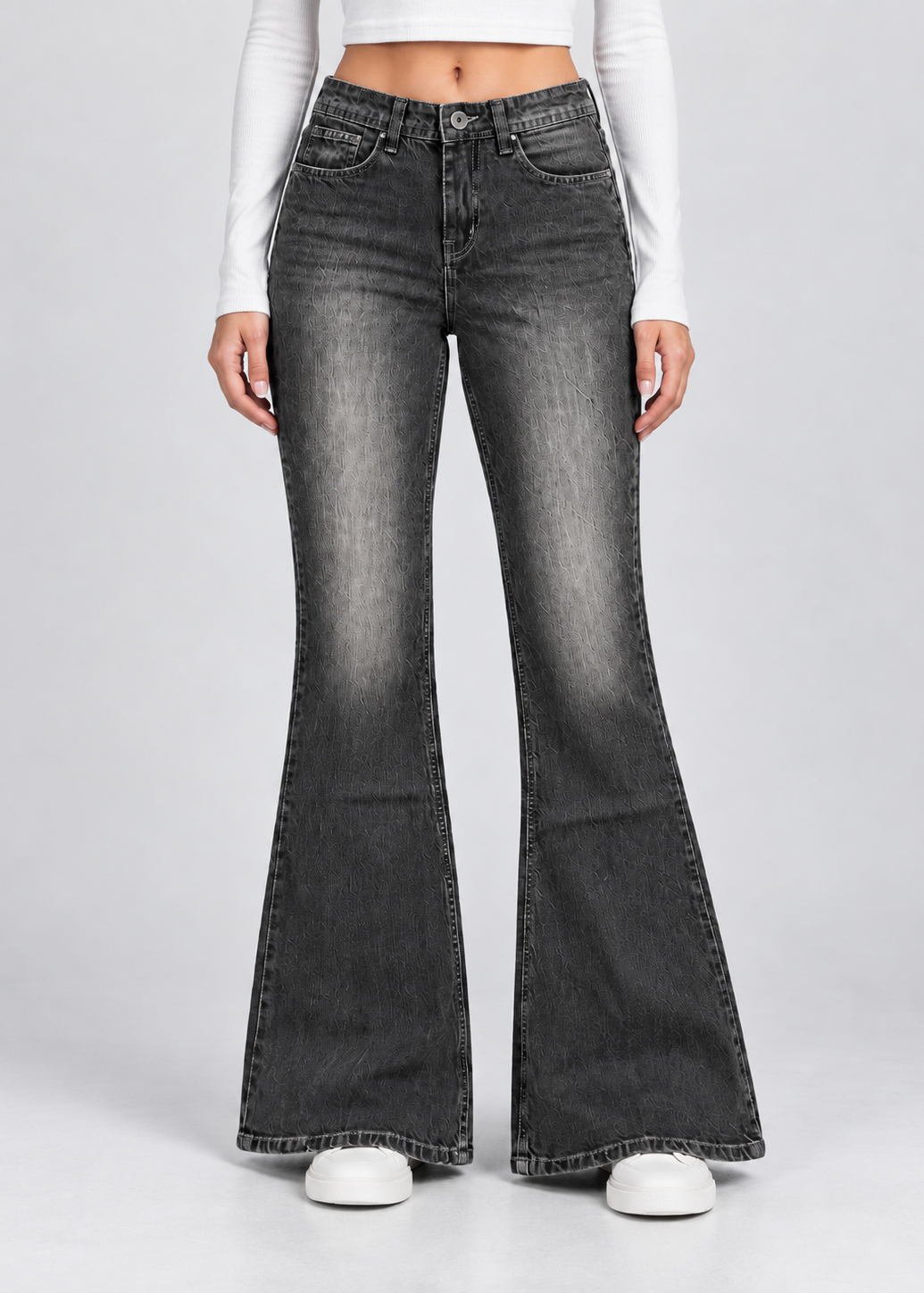 Faded Black Mid-rise Flare Jeans