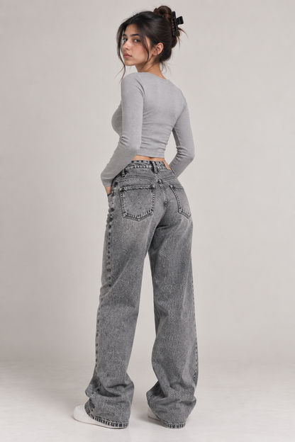 80's Ash Grey Wide Leg Jeans (Unisex)