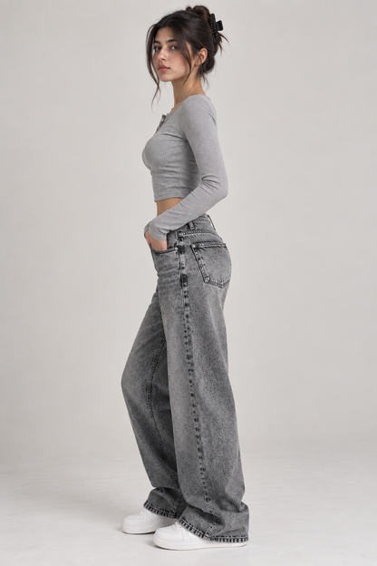 80's Ash Grey Wide Leg Jeans (Unisex)