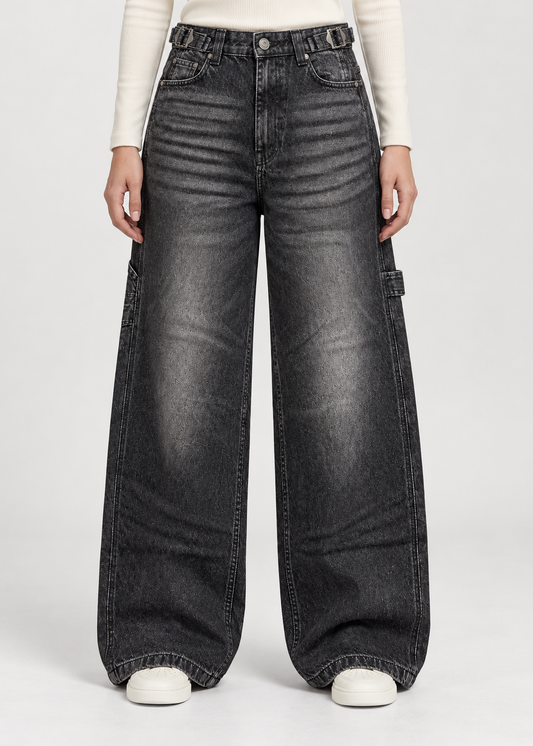 Charcoal Faded Black Mid-rise Carpenter Jeans.