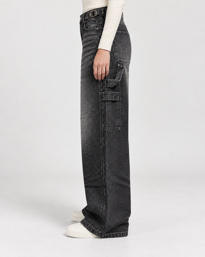 Charcoal Faded Black Mid-rise Carpenter Jeans.