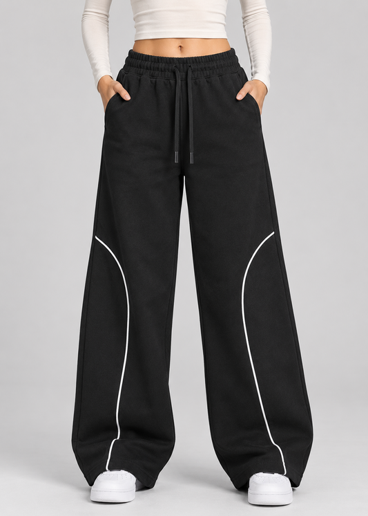 Drawstring black wide leg pants