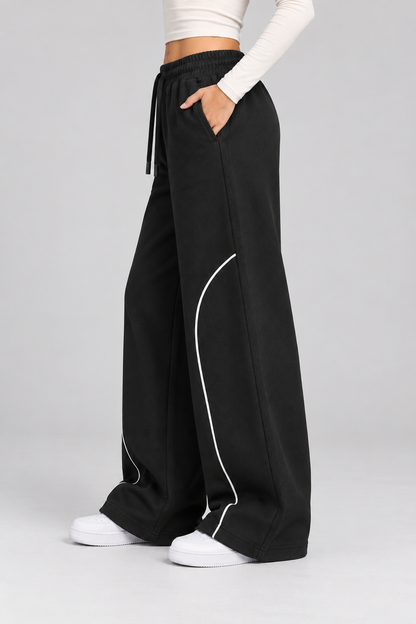 Drawstring black wide leg pants