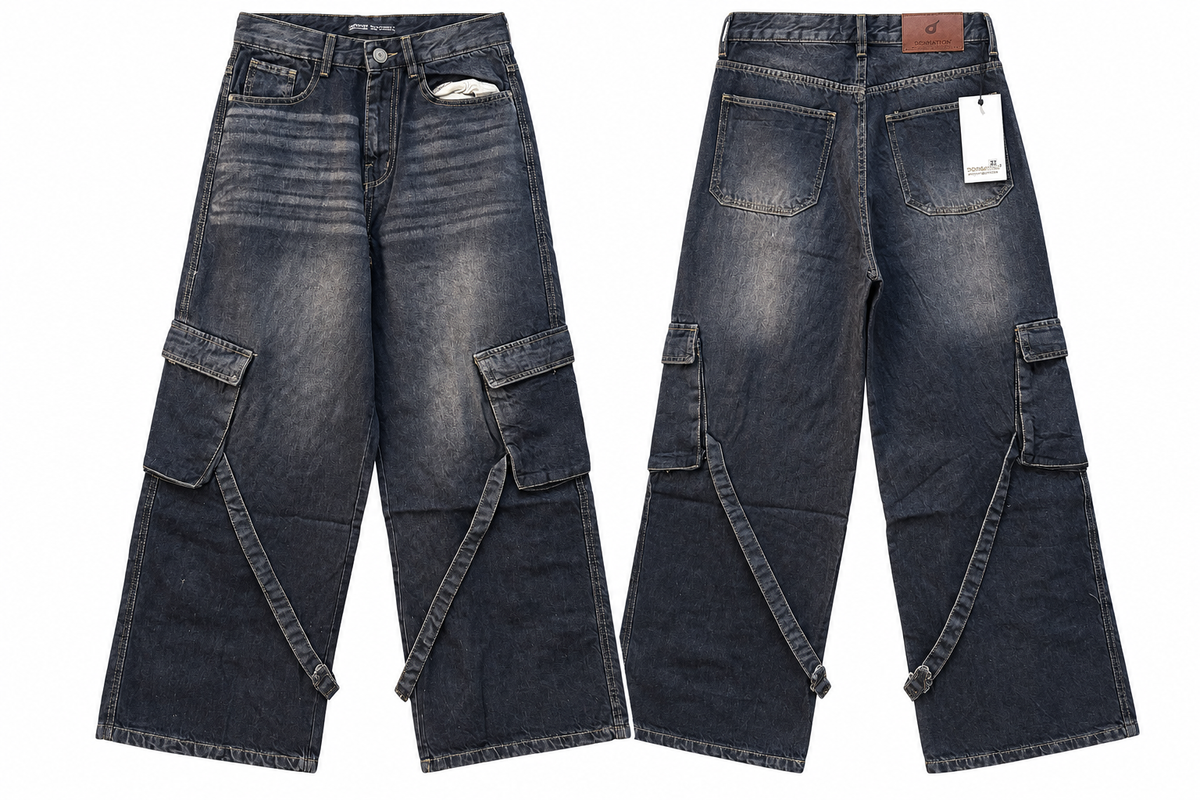 Ash Black Stripes Cargo Wide-Leg jeans
