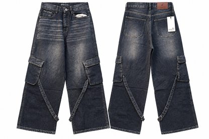 Ash Black Stripes Cargo Wide-Leg jeans