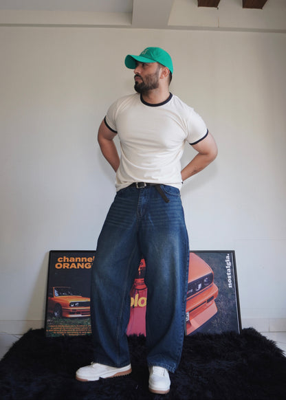 Retro Slate Blue Washed  Wide Leg Jeans (Unisex)