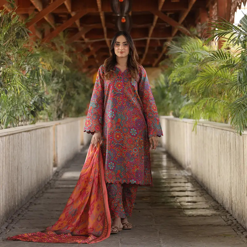 3PC Stitched Printed Lawn Suit - H301