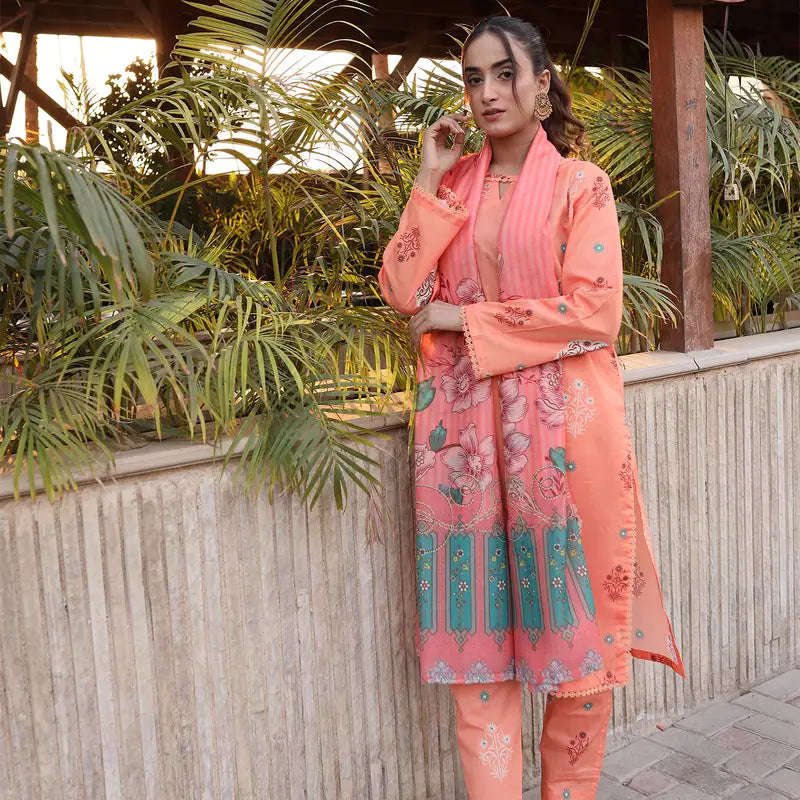 3PC Stitched Printed Lawn Suit - H303